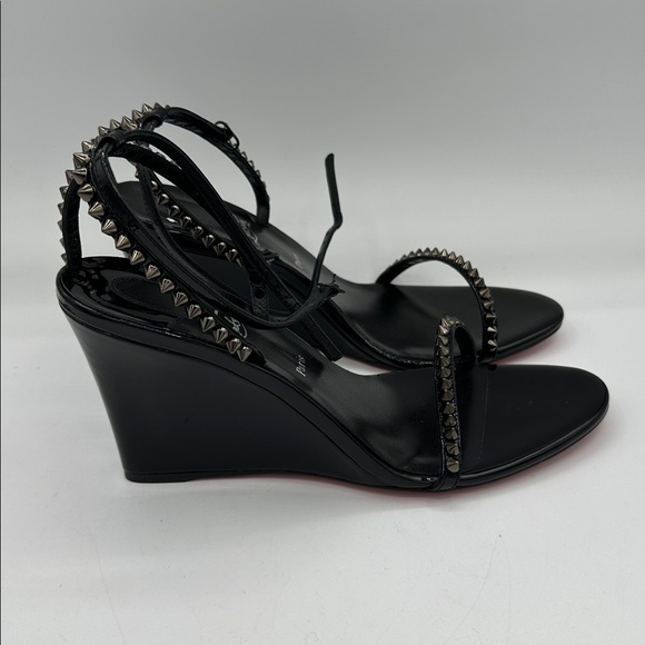Christian Louboutin So Me 85 Black Leather Wedge Sandals Size 41 EU / 11 US NWOB - Picture 7 of 13